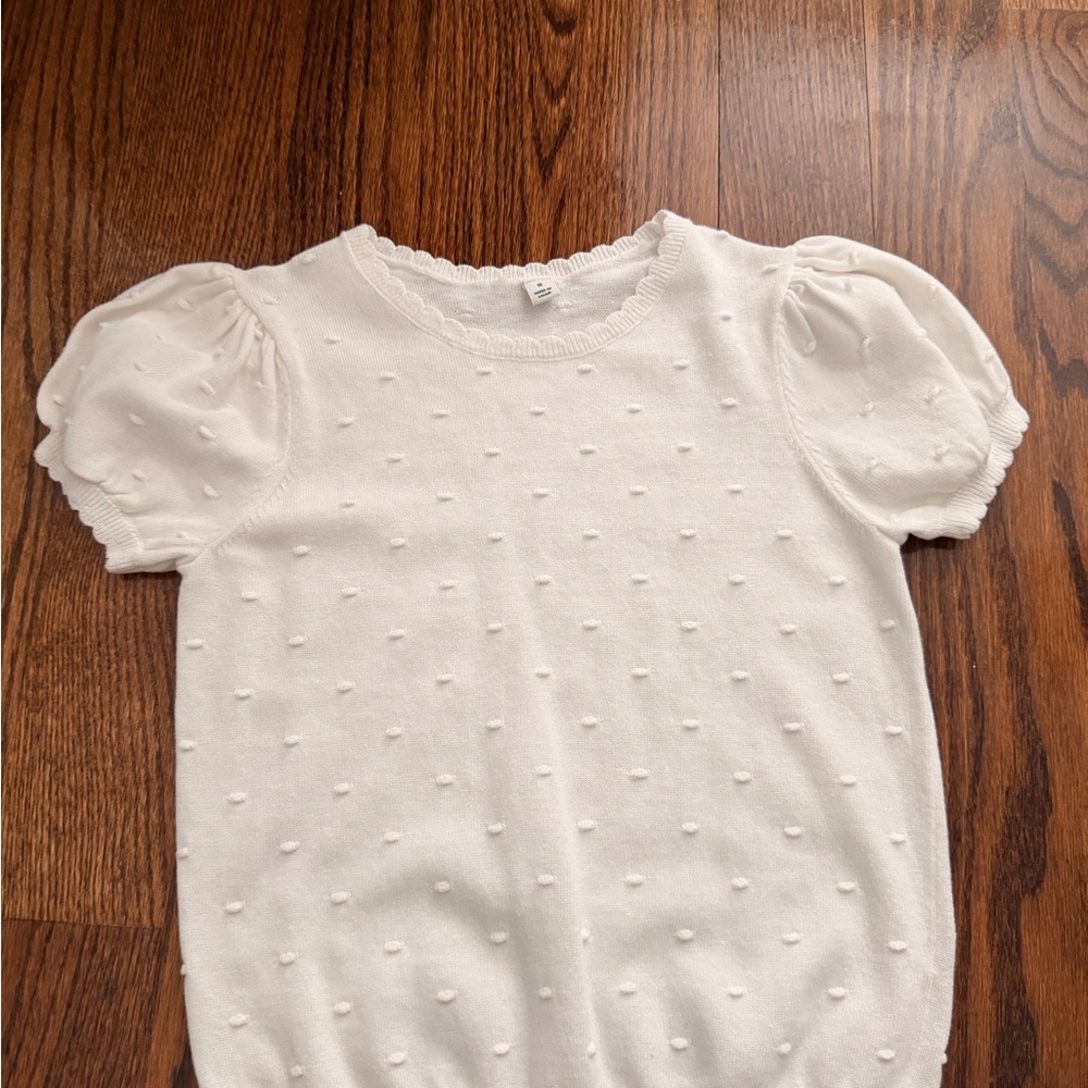 Janie and Jack White Dot Textured Puff-Sleeve Top